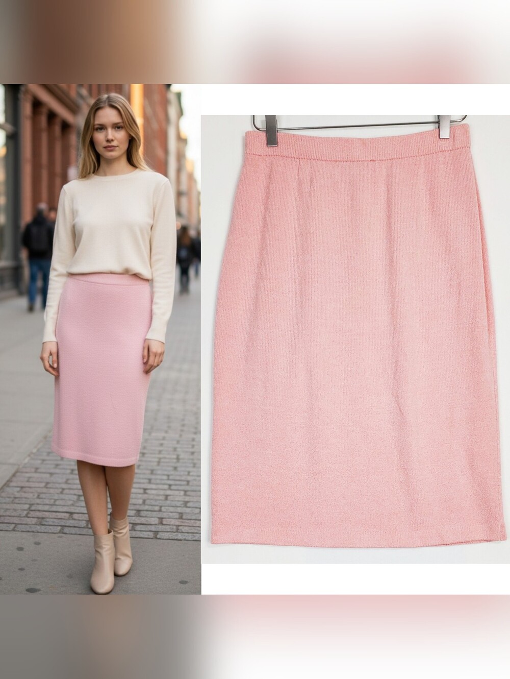 St John collection 8 knit wool pencil skirt pink stretch preppy academia grandma